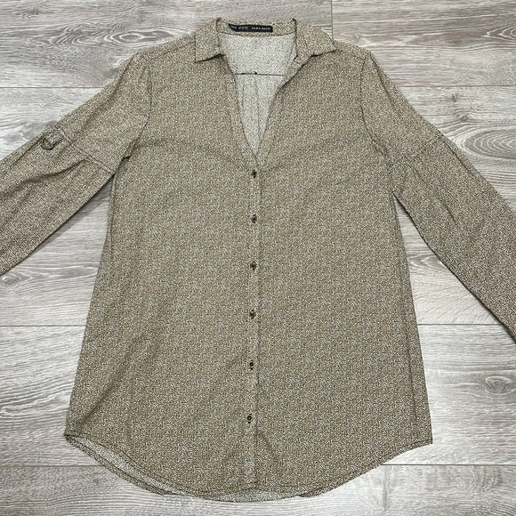 Zara Basic Cheetah Print V-Neck Button Down Tunic Blouse M - Picture 5 of 16